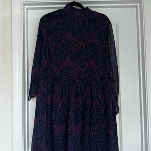 Elegant ModCloth Navy Blue and Pink Paisley Knee Length Party Dress Size 2x